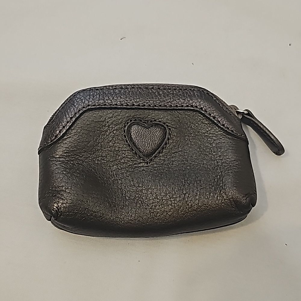 Brand New Brighton Platinum Leather Coin Purse Zipper